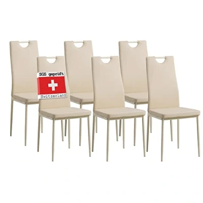 Abbildung von Albatros International Esszimmerstuhl Esszimmerestuhl Küchenstuhl SALERNO, Kunstleder Bezug (6er Set, Beige), edles Italienisches Design, Polsterstuhl, hohe Belastbarkeit, Modern
