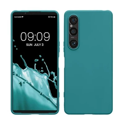 Abbildung von kwmobile Hülle kompatibel mit Sony Xperia 1 VI weiches TPU Silikon Case Cover geeignet für kabelloses Laden Petrol matt