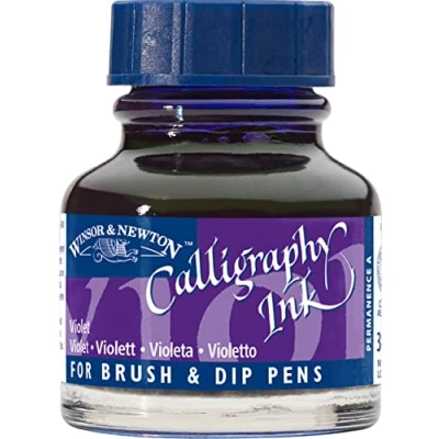 Abbildung von Winsor &amp; Newton 1111688 Kalligraphie Tuschen (für Füllfederhalter oder Schreibfedern, untereinander mischbar, lichtecht, beständige Farbe) 30 ml Flasche violett