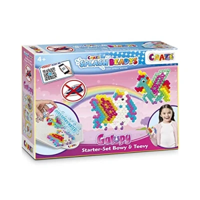 Abbildung von Craze Splash BEADYS Galupy Starter Set Bügelperlen ohne Bügeln Steckperlen zum Basteln Wasserperlen Kinder mit Pferde Schablone Glitzer 20630