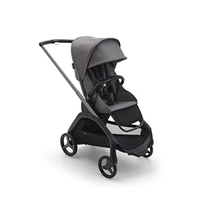 Abbildung von Bugaboo Dragonfly City Kinderwagen, leichter, kompakter Kinderwagen mit Vierradfederung, einhändig zusammenklappbar, XL Untergestellablage, Gestell in Graphit und Sonnendach Grey Melange