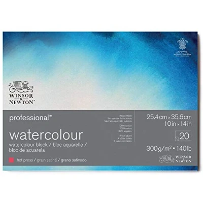 Abbildung von Winsor &amp; Newton 6664007 Professional Aquarellpapier im Block 20 Blatt 25,4 x 35,6cm , 300g/m², Satiniert, helles natürliches weißes Papier in archivierbarer Qualität, gilbbeständig
