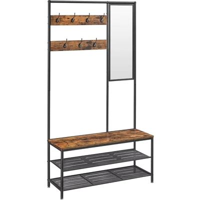 Abbildung von VASAGLE Garderobenständer Garderobe, mit 7 Haken, Spiegel, 35 x 98 180 cm