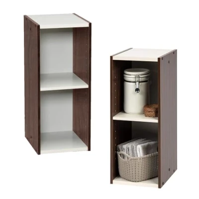 Abbildung von Iris Ohyama Platzsparendes Regal, 2 Ebenen, Braun, Verstellbar, Multifunktional, Modular, Für Wohnzimmer, Homeoffice, Schlafzimmer, Organisation, Bücher, CD, Dekor, Einfache Montage, UB 6025