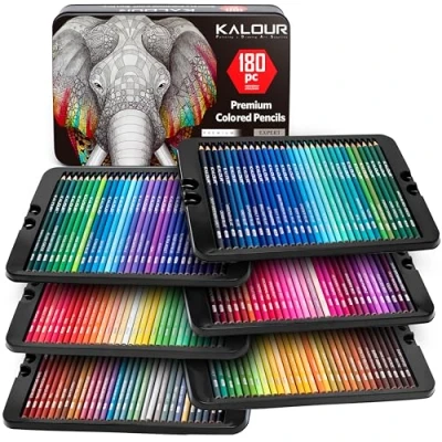 Abbildung von KALOUR 180 Buntstift Set für Erwachsene, Künstler kräftige Pigment Weichmine auf Wachs basierend Ideal zum Ausmalen, Zeichnen, Skizzieren, Schattieren und Mischen Lebendige Farben