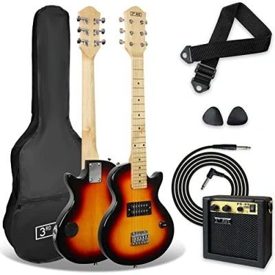 Abbildung von 3rd Avenue 1/2 Size Kids Rock E Gitarren Paket Für Junior Anfänger 6 Monate Kostenloser Unterricht, Tragbarer 5 W Verstärker, Kabel, Tasche, Plektren Und Gurt Sunburst