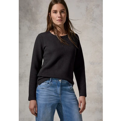 Abbildung von Cecil Struktur Langarmshirt, Damen, Größe: Medium, Schwarz