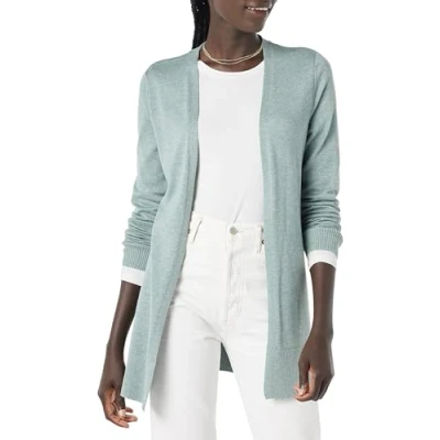 Abbildung von Amazon Essentials Damen Leichte Strickjacke, Vorne Offen (Erhältlich In Übergröße), Salbeigrün Meliert, XXL