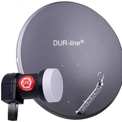 Abbildung von DUR line 1 Teilnehmer Set Qualitäts Alu Satelliten Komplettanlage Select 85cm/90cm Spiegel/Schüssel Anthrazit + Single LNB für Receiver/TV [Neuste Technik, DVB S2, 4K, 3D]
