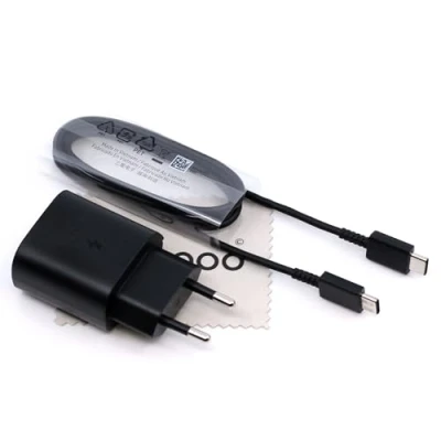 Abbildung von Ladegerät für Original Samsung EP TA800 Galaxy S23, S23 Plus, Ultra, M32, A52s, A73 5G, M23, M33, M53 Tab S7 FE, Plus 5G 25W Kabel mit mungoo Displayputztuch