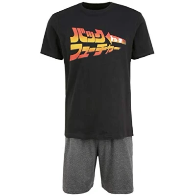 Abbildung von RE: COVERED X Back to the Future Herren Pyjama Set mit Schriftzug Schlafanzug aus Baumwolle Modell PCUNV523 Schwarz/Grau