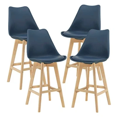 Abbildung von [en.casa] Barhocker 4er Set Barstuhl mit Rückenlehne Bistrohocker 4 Teilig Tresenhocker auf Buche Gestell Blau