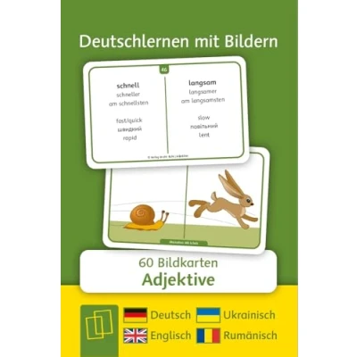 Abbildung von Adjektive Deutsch, Englisch, Ukrainisch und Rumänisch: 60 Bildkarten (Deutschlernen mit Bildern)