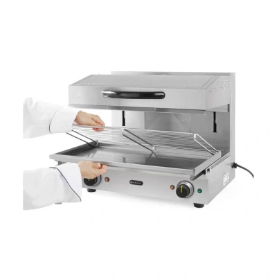 Abbildung von HENDI Salamander 60 x 52 53 cm Grill 2 regelbare Heizzonen + 300C Höhenverstellbar, Gastro Edelstahl Ofen