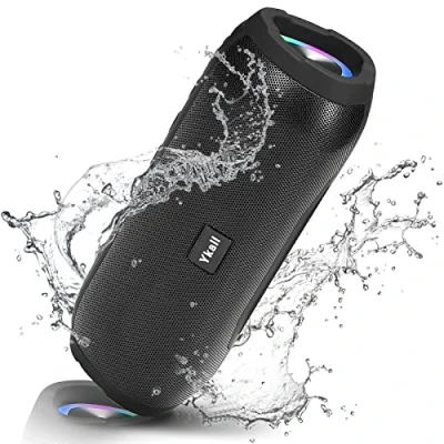 Abbildung von Ykall Bluetooth Lautsprecher 20w, LED Musikbox, Box, Wasserdicht IPX6,360 HD Stereo Sound, 36h Spielzeit, Unterstützung von FM Radio, AUX, TF (Schwarz)