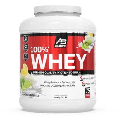 Abbildung von All Stars 100% Whey Protein 2270g I Eiweiß Pulver mit Konzentrat &amp; Isolat leckeres Low Fat Powder hochwertiges Shake Lemon Lime Cheesecake Flavour