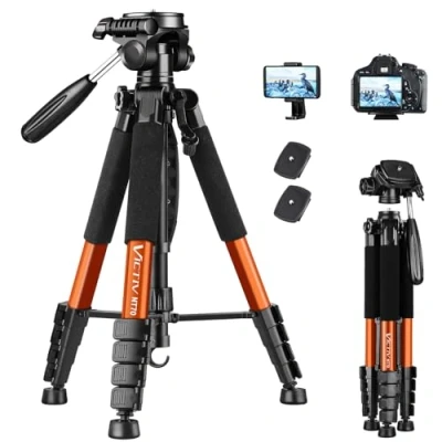 Abbildung von Victiv 182 cm Aluminium Kamera Stativ, Leichtes und Kompaktes Reisestativ für DSLR mit 3 Wege Schwenk 360 Panorama Kugelkopf Telefonhalter, kann YouTube, Vlog Videokonferenzen Orange