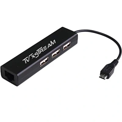 Abbildung von LAN Ethernet Adapter mit 3 USB Port Hub Micro Power für TV Streaming Geräte, Stick 2nd Gen, 3rd Gen 4K Firestick, plus auf DC Kabel Strom