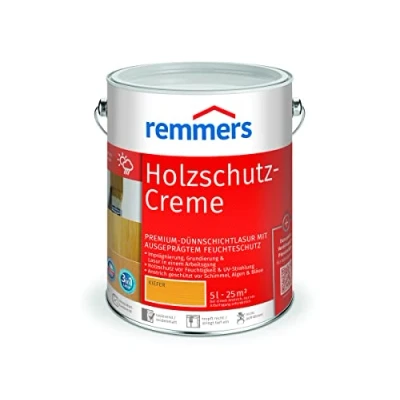 Abbildung von Remmers Holzschutz Creme 3in1 kiefer, 5 Liter, tropffreie Holzlasur für aussen, 3in1: Imprägnierung, Grundierung &amp; Lasur in EINEM Arbeitsgang