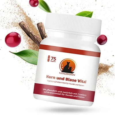 Abbildung von Vitalpfoten 75 Harn und Blase Vital Kapseln für Hunde &amp; Katzen mit Cranberry, Mannose Brennnessel, pflanzliche Hausmittel Rezeptur die Harnwege