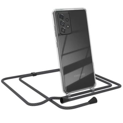 Abbildung von EAZY CASE Handytasche zum Umhängen kompatibel mit Samsung Galaxy A52 / 5G, Handyhülle Band, Kameraschutz und Bildschirmschutz, Handy Lanyard in Schwarz/Anthrazit Clips Schwarz