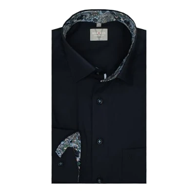 Abbildung von Marvelis Comfort Fit Langarm Hemd Uni Dunkelblau New Kent Kragen mit Besatz Gr. 46