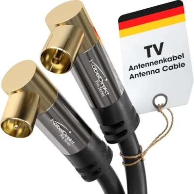 Abbildung von KabelDirekt 4K Antennenkabel, Koaxialkabel, TV Kabel 90 gewinkelt 1,5 m Fernsehkabel digital &amp; analog Erhältlich in 0,5 20 (Winkel Stecker/Winkel Buchse, DVB C/DVB T/DVB S, schwarz)