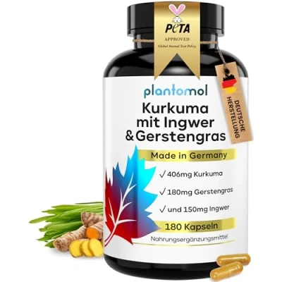 Abbildung von 180 Kurkuma Ingwer Kapseln hochdosiert mit Gerstengras &amp; Piperin Curcuma Extrakt Curcumin 6 Monatsvorrat