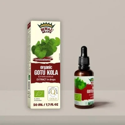 Abbildung von Bio Gotu Kola Extrakt in Tropfen / 50 ml 1,67 fl oz Glasflasche für bessere Qualität.