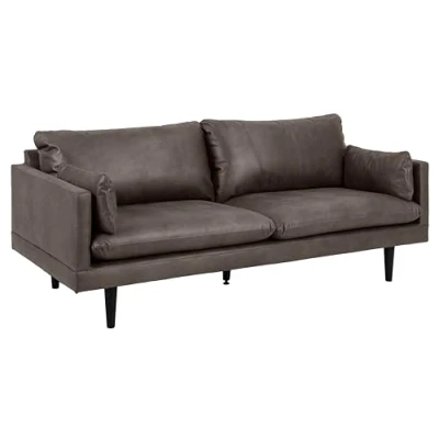 Abbildung von AC Design Furniture Sune 3 Sitzer in Anthrazit, Polstersofa Lederoptik mit 2 Kissen und Schwarzen Holzbeinen, B: 200 x H: 83 T: 82 cm