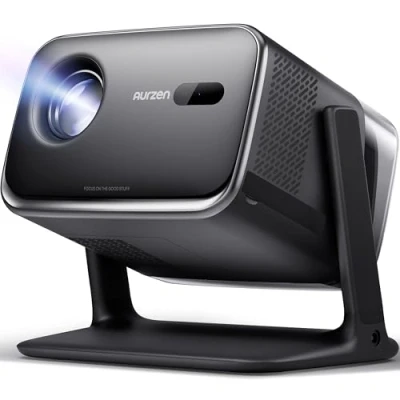 Abbildung von Aurzen Boom Mini 4 in 1 Smart Beamer mit Google TV, 10,000+ Apps, 4K Unterstützt Projektor, 20W DoIby Audio, 500 ANSI Projector, Autofokus &amp; Trapezkorrektur, WLAN/Bluetooth Heimkino Outdoor (Schwarz)