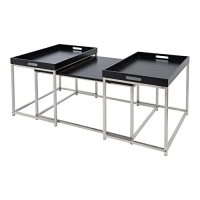 Abbildung von riess ambiente Couchtisch ELEMENTS 75cm schwarz / silber (Set, 3 St), Wohnzimmer · Holzwerkstoff Metall abnehmbares Tablett Modern