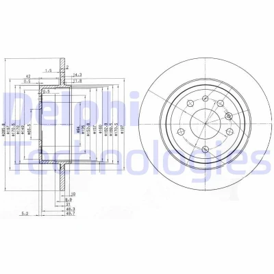 Abbildung von DELPHI BG3908C Bremsscheibe 286 10 5 voll beschichtet unbehandelt ohne Radlager, ABS Sensorring SAAB: 9 Limousine, Kombi, 900 II Schrägheck