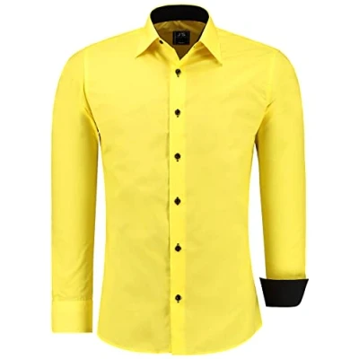 Abbildung von J&#039;S FASHION Herren Hemd Slim Fit Langarm Freizeithemd Pflegeleicht Bügelleicht Gelb M
