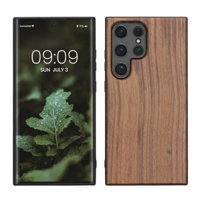 Abbildung von kwmobile Hülle kompatibel mit Samsung Galaxy S24 Ultra Holz Case stoßfestes Handy Cover TPU Handyhülle in Dunkelbraun