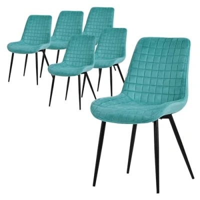 Abbildung von ML Design Esszimmerstühle 6er Set, Petrol, Sitzfläche aus Samt mit schwarzen Metallbeinen, Küchenstühle Rückenlehne, Wohnzimmerstühle, Polsterstühle für Esszimmer Küche Büro, Gepolsterte Sessel