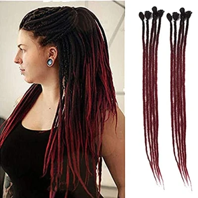 Abbildung von Dsoar 24inch Ombre Dreadlocks Extensions für Frauen/Männer 10 Stränge Synthetische Dreads Handgemachtes Häkeln Flechten Haar Jamaika Reggae Locs (Ombre Schwarz und Burgund)