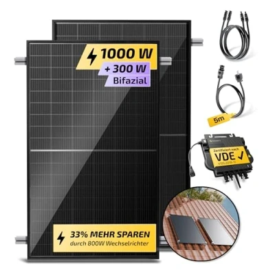 Abbildung von Solakon® 1000W Balkonkraftwerk mit Halterung (Ziegeldach, Einzelmontage) 800W komplett Steckdose neuester Wechselrichter Solaranlage Komplettset 500W bifaziale Solarmodule inkl. Zubehör