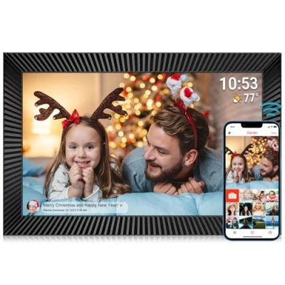 Abbildung von Digitaler Fotorahmen 10,1 Zoll mit 32G Interner Speicher Smart WiFi Bilderrahmen, 1280x800 IPS Touchscreen Bewegungssensor Auto Rotation Teilen Fotos und Videos sofort über Frameo APP
