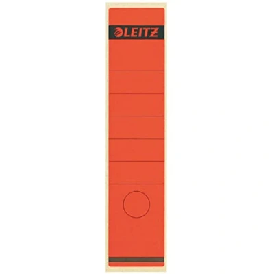 Abbildung von Leitz Rückenschild selbstklebend für Standard und Hartpappe Ordner, 10 Stück, 80 mm Rückenbreite, Langes breites Format, 62 x 285 mm, Papier, rot, 16400025