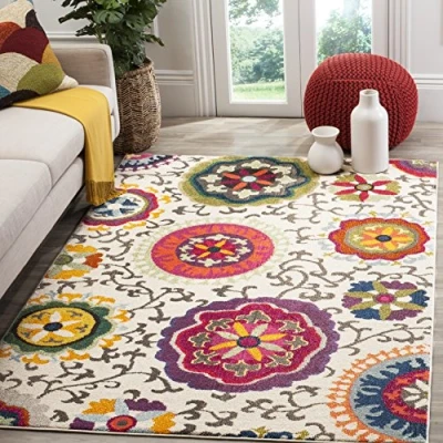 Abbildung von SAFAVIEH Boho Teppich für Wohnzimmer, Esszimmer, Schlafzimmer Monaco Collection, Kurzer Flor, Elfenbein und Multi, 155 X 231 cm