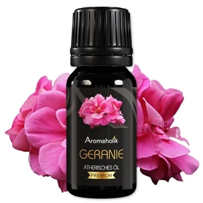 Abbildung von Aromaholik Geraniumöl BIO 100% naturrein Ätherische Öle für Diffuser &amp; Aroma Zertifiziertes ätherisches Öl aus Indien Geranium Essential Oils 10ml Sauna Massage