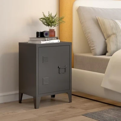 Abbildung von [en.casa] Nachttisch Inari Nachtschrank Schwarz Nachtkästchen mit Einer Schranktür Sofatisch Türgriff rechts Metall Nachtkommode 57 x 40 30 cm Büroschrank