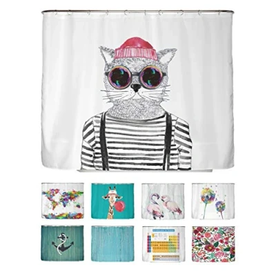 Abbildung von arteneur® Hipster Katze Berlin Anti Schimmel Duschvorhang 240x200 Recycelt mit Öko Tex Standard 100 Beschwerter Saum, Blickdicht, Wasserdicht, Waschbar, 16 Ringe &amp; E Book Reinigungs Tipps