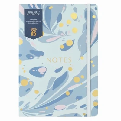 Abbildung von Busy B Life Notizbuch Blauer Marmor Kunstleder A5 mit Stickern und Monatsplaner