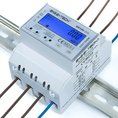 Abbildung von Drehstromzähler [DS100 00B MID 25] digitaler 3 Phasen zweirichtungs Stromzähler für Hutschiene (4TE) mit LCD, RS485 Modbus RTU und 2x S0 Impuls, geeicht, 100A direkt, Einspeisezähler/Wattmeter
