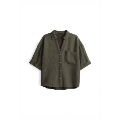 Abbildung von OPUS Crinkle Optik Lockere Passform Vausschnitt Hemdbluse, Damen, Größe: 34, Olive leaf