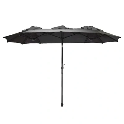 Abbildung von Spetebo Sonnenschirm Doppel 300 x 150 cm anthrazit, LxB: 300.00x150.00 cm, Packung, mit Handkurbel, Drei Kuppel Sonnenschutz Gartenschirm
