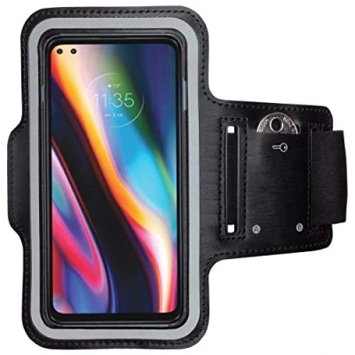 Abbildung von CoverKingz Sportarmband für Motorola Moto G 5G Plus Armtasche mit Schlüsselfach Oberarm Halterung Sport Laufarmband Handy Armband Schwarz