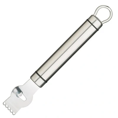 Abbildung von KitchenCraft Professional Zitronenschaber, Canelle Messer, Edelstahl Zester mit eingebautem Zesselier für Zitrusfrüchte, Silber, 21cm lang, 1 Stück
